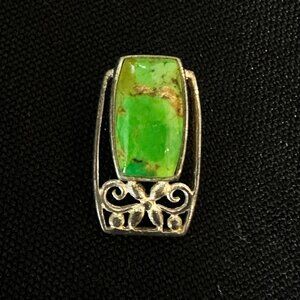 Sterling Silver Mohave Green Gaspeite Turquoise Pendant Vintage Southwestern